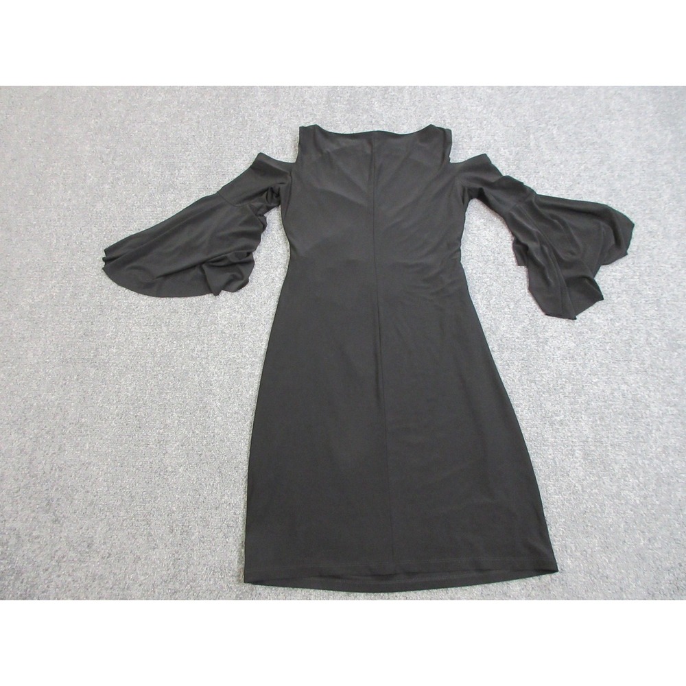 Lauren Ralph Lauren Dress Womens 4 Black Cold Shoulder Ruffle Sleeve Sheath LBD‎ - Picture 12 of 14